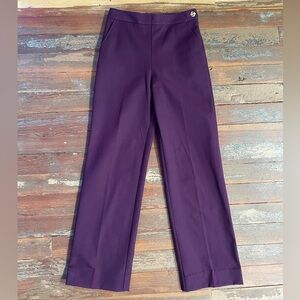 St. John Sport Plum Size Zip Gold Crest Button Wide Trouser Pants - Sz 2 💚🎀
